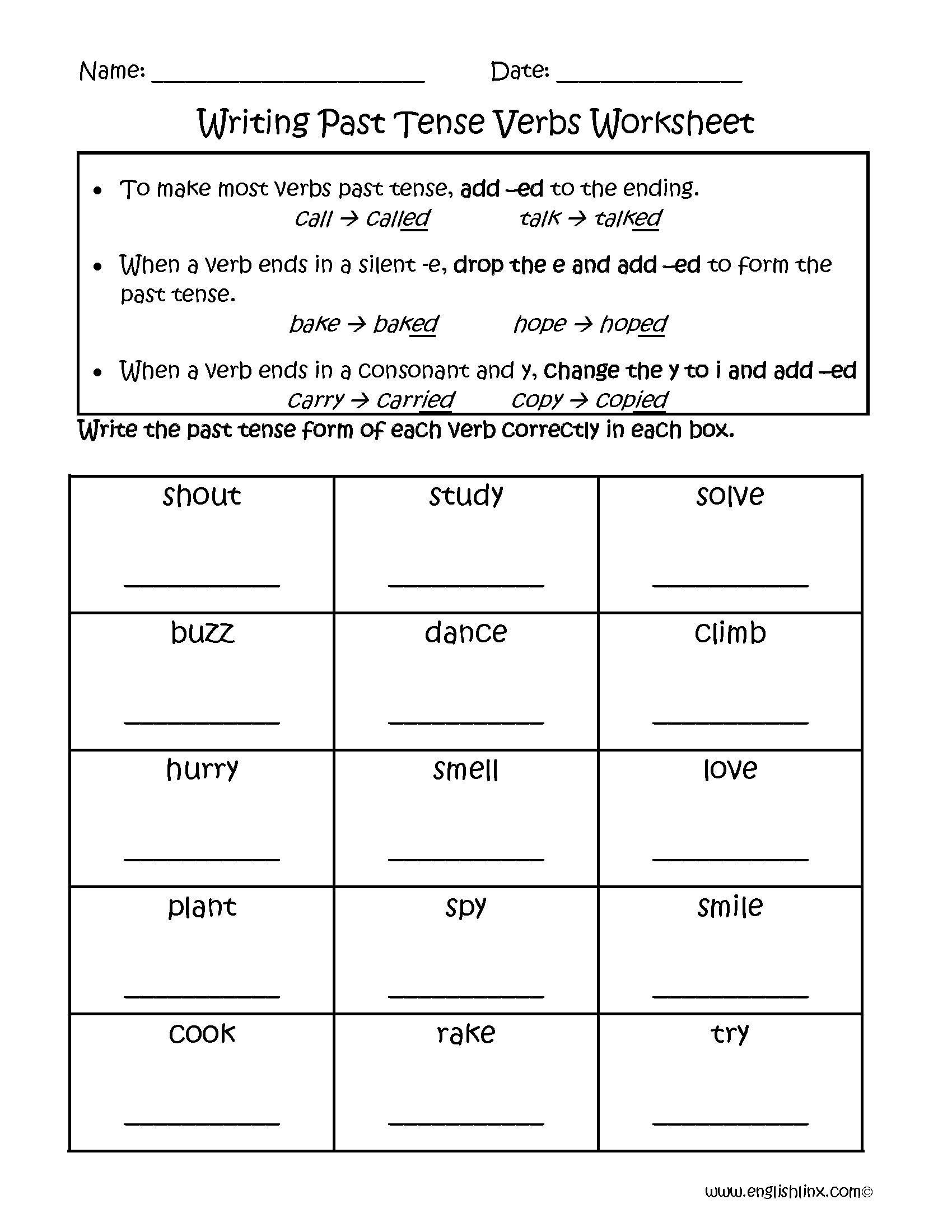 Verbs Worksheets | Verb Tenses Worksheets - Free Printable Past Tense Verbs Worksheets