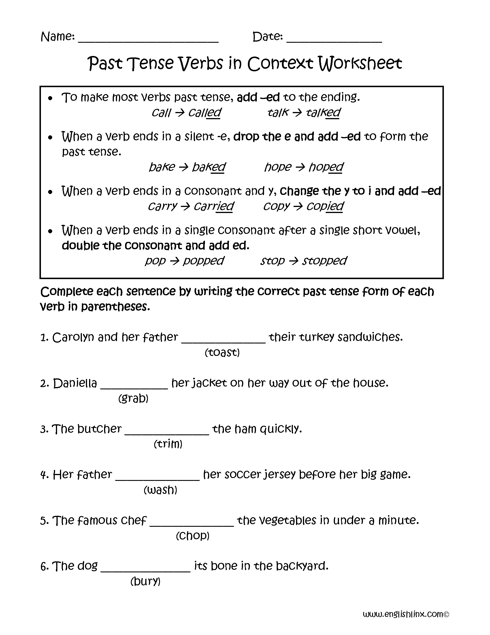 Verbs Worksheets | Verb Tenses Worksheets - Free Printable Past Tense Verbs Worksheets