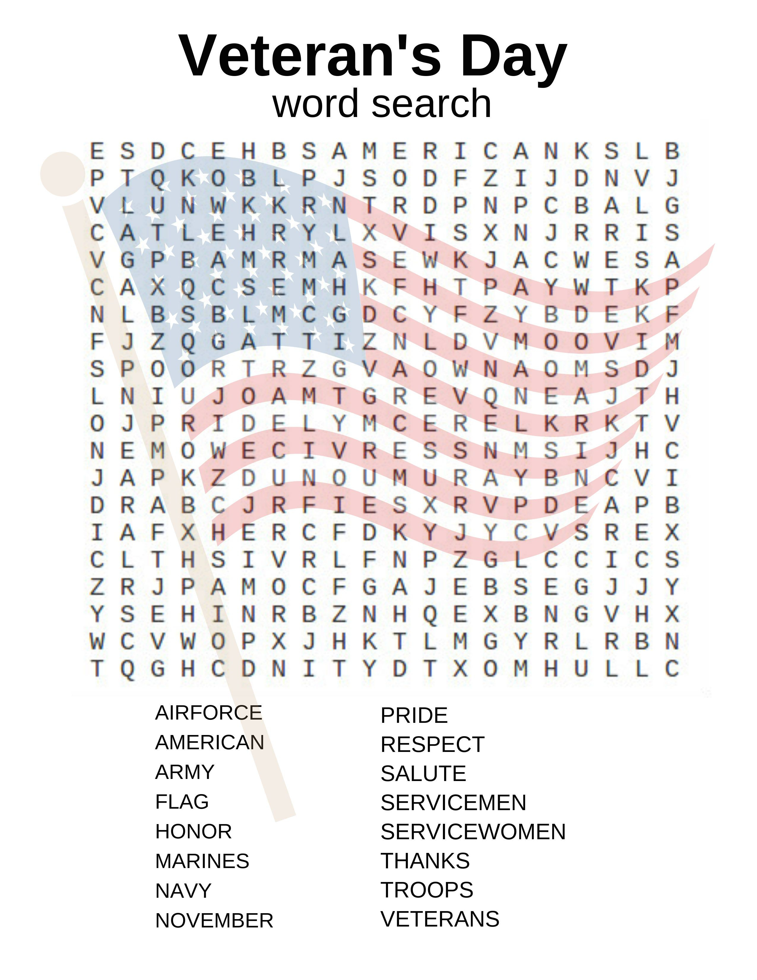 Veteran&amp;#039;s Day Word Search And Other Activities! | Crafts And Fun - Veterans Day Free Printable Cards