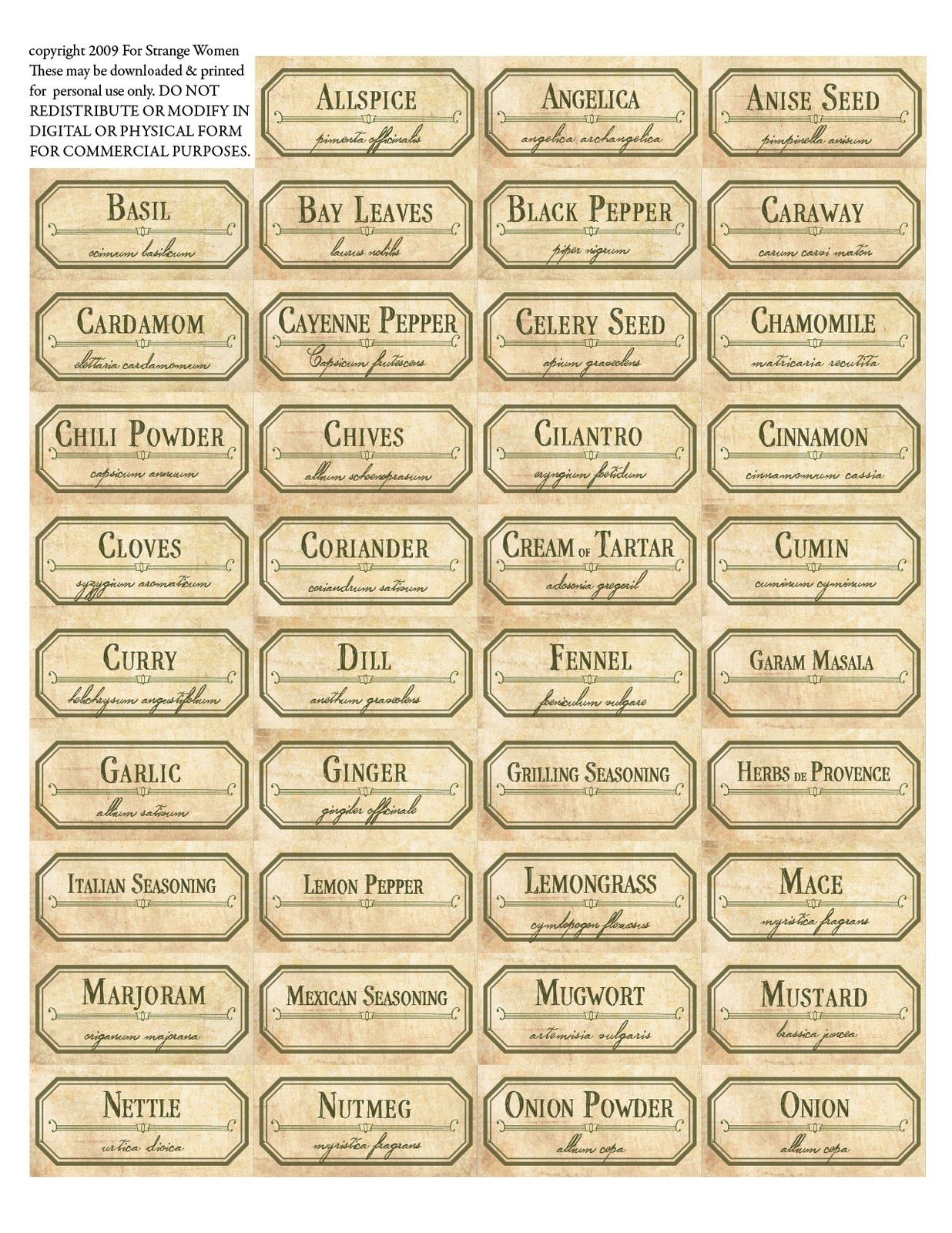 Vintage Spice Jar Labels. Free Printable Label Templates. | Spice - Free Printable Herb Labels