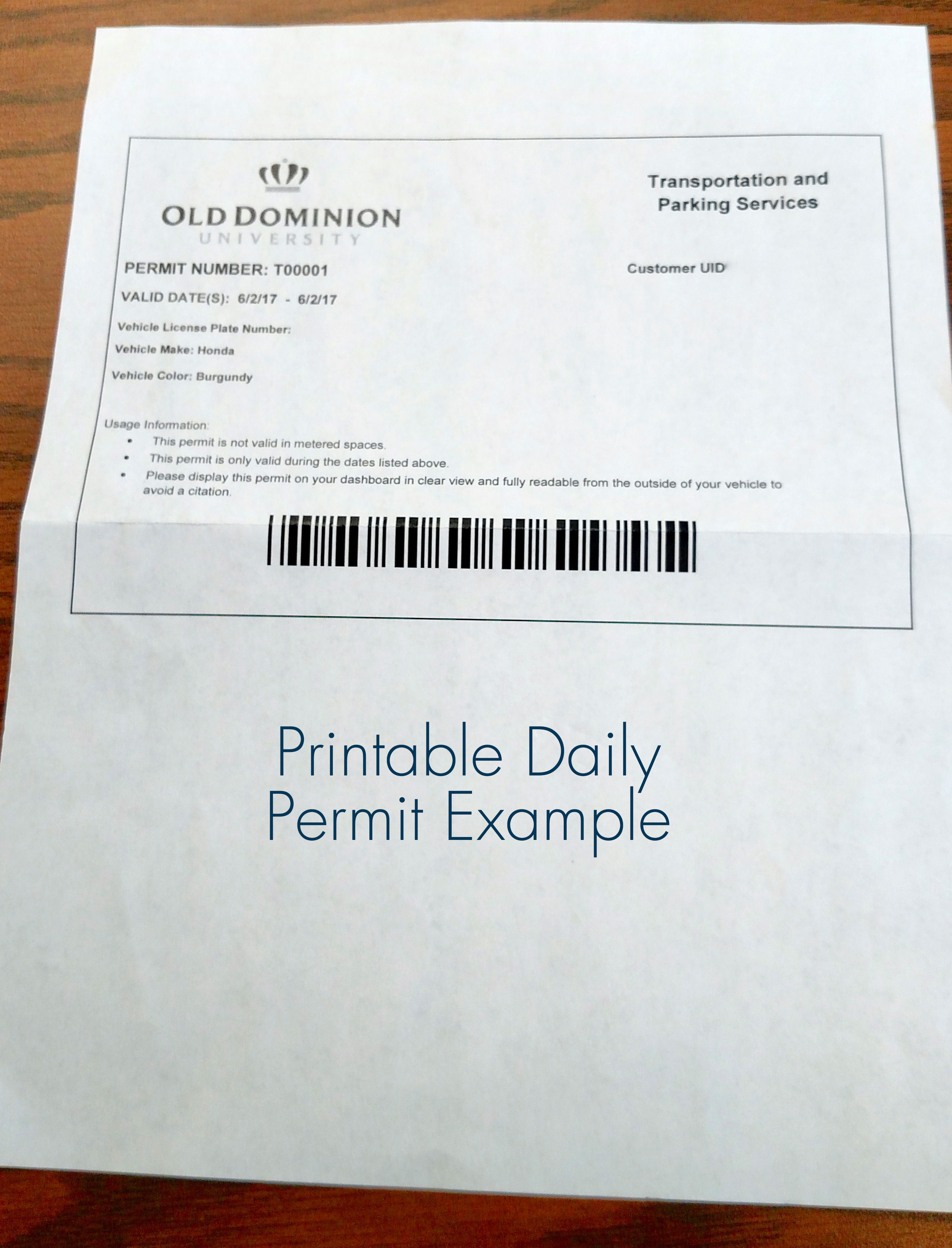 Visitor Parking - Old Dominion University - Free Printable Parking Permits