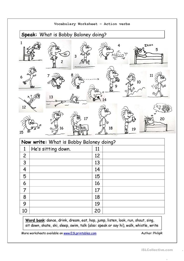 Vocabulary Matching Worksheet - Action Verbs Worksheet - Free Esl - Free Printable Esl Resources