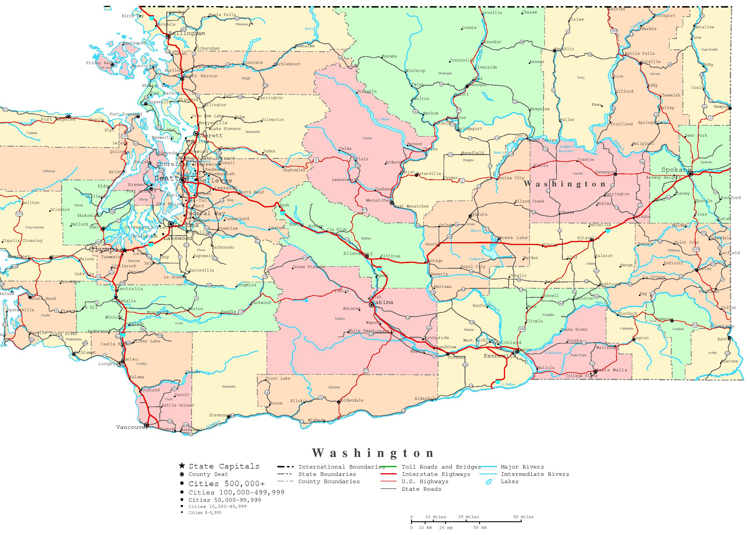 Washington Map - Online Maps Of Washington State - Free Printable Map Of Washington State