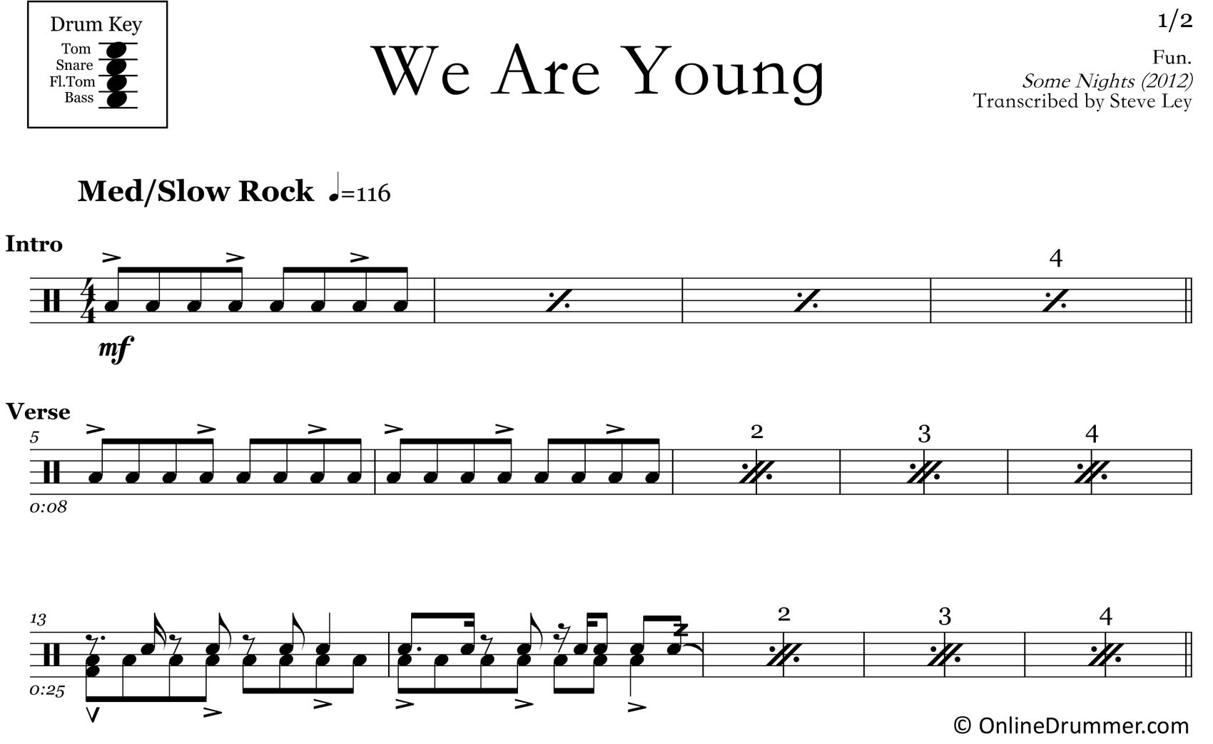 We Are Young – Fun – Drum Sheet Music – Onlinedrummer - Free Printable Drum Sheet Music