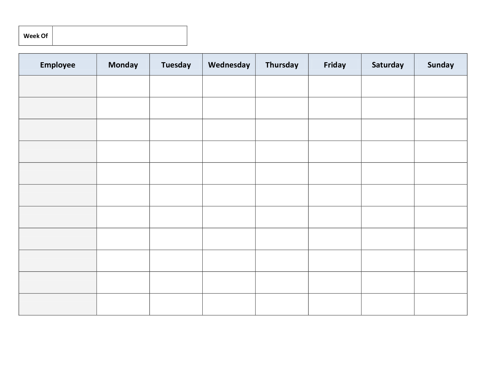 Weekly Employee Work Schedule Template. Free Blank Schedule.pdf - Free Printable Schedule