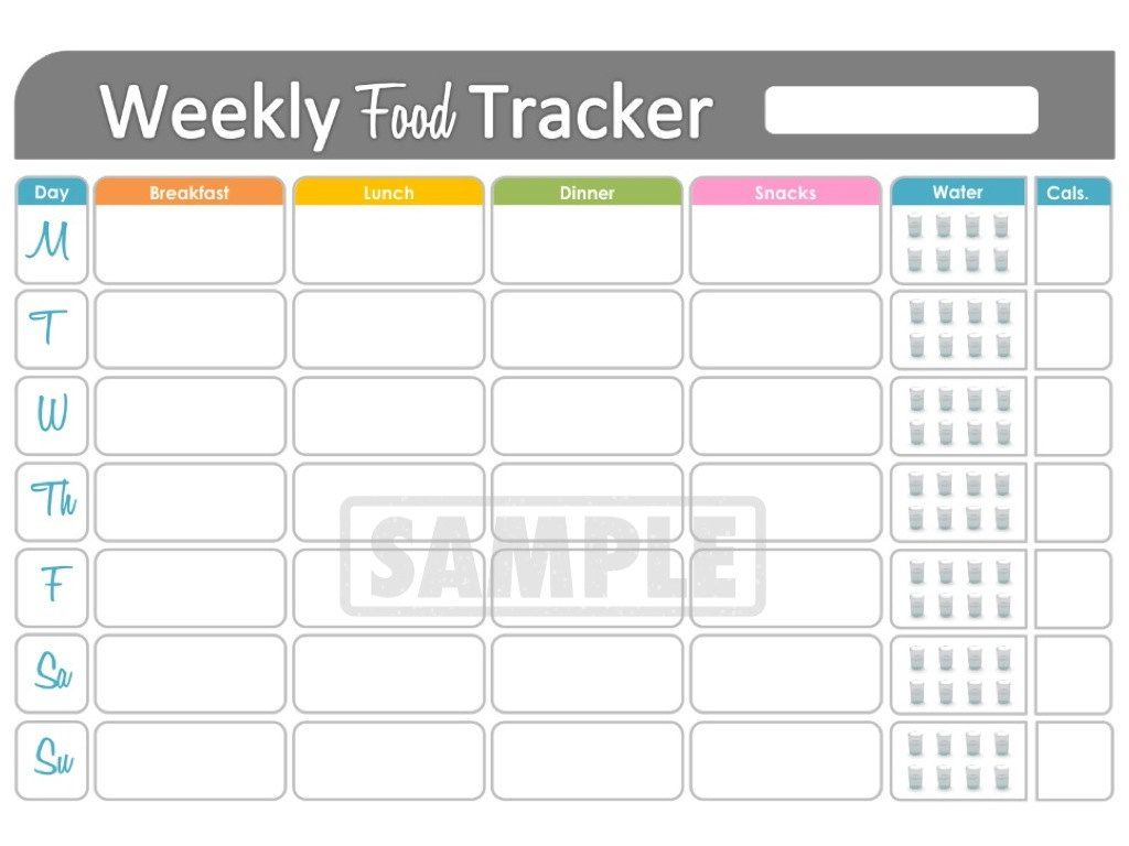 Weekly Food Tracker - Printable For Health And Fitness - Instant - Free Printable Calorie Counter Journal