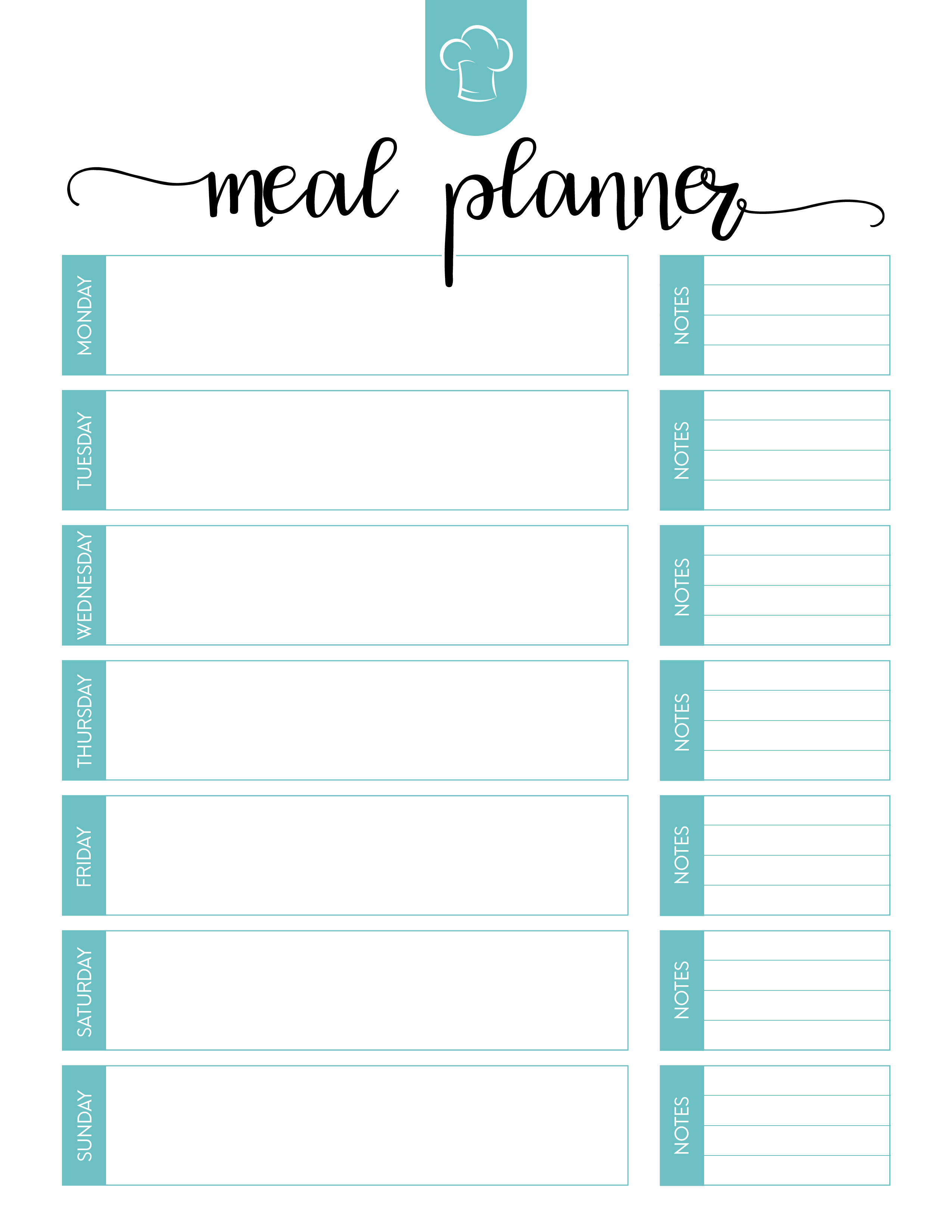 Weekly Meal Planner Printable Menu Plan Free Diet Templates - Free Printable Monthly Meal Planner
