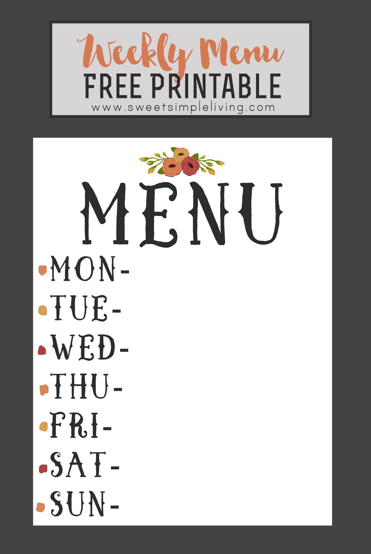 Weekly Menu Free Printable - Sweet Simple Living - Weekly Menu Free Printable