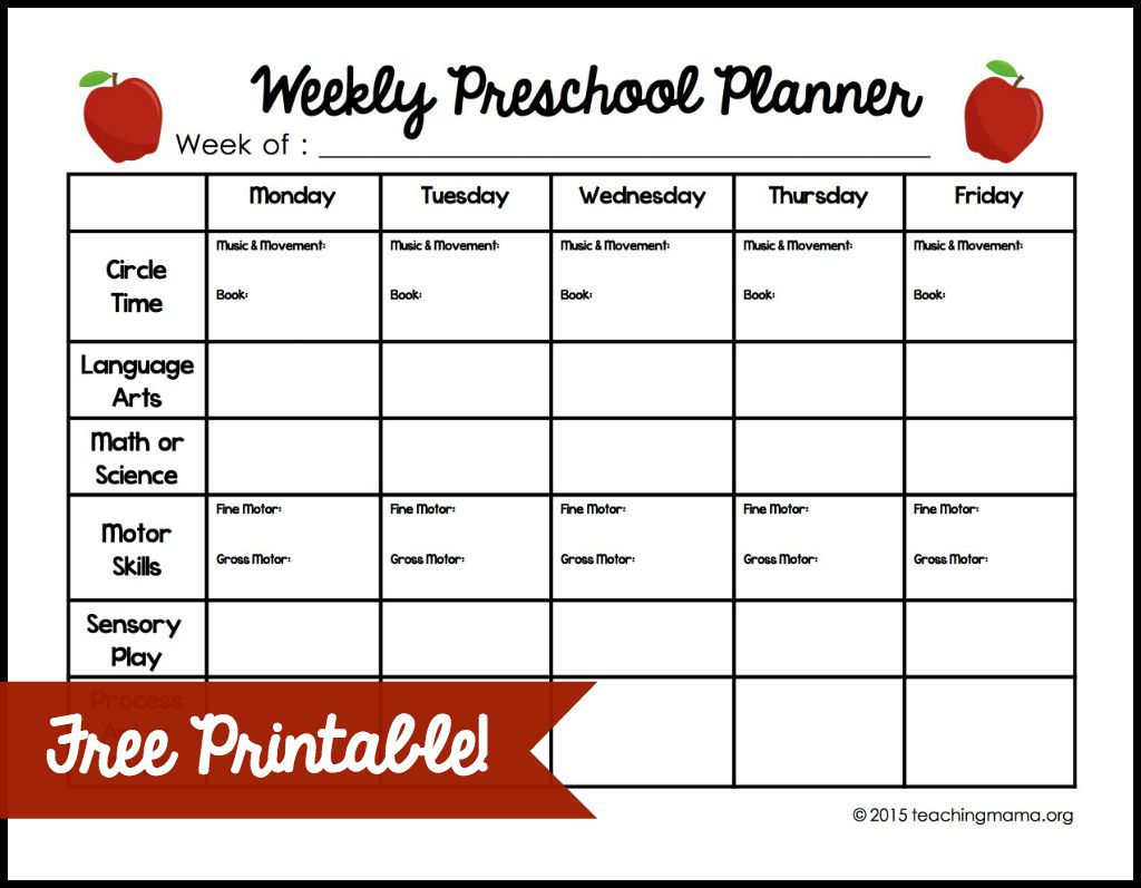 Weekly Preschool Planner {Free Printable} - Free Printable Preschool Lesson Plans