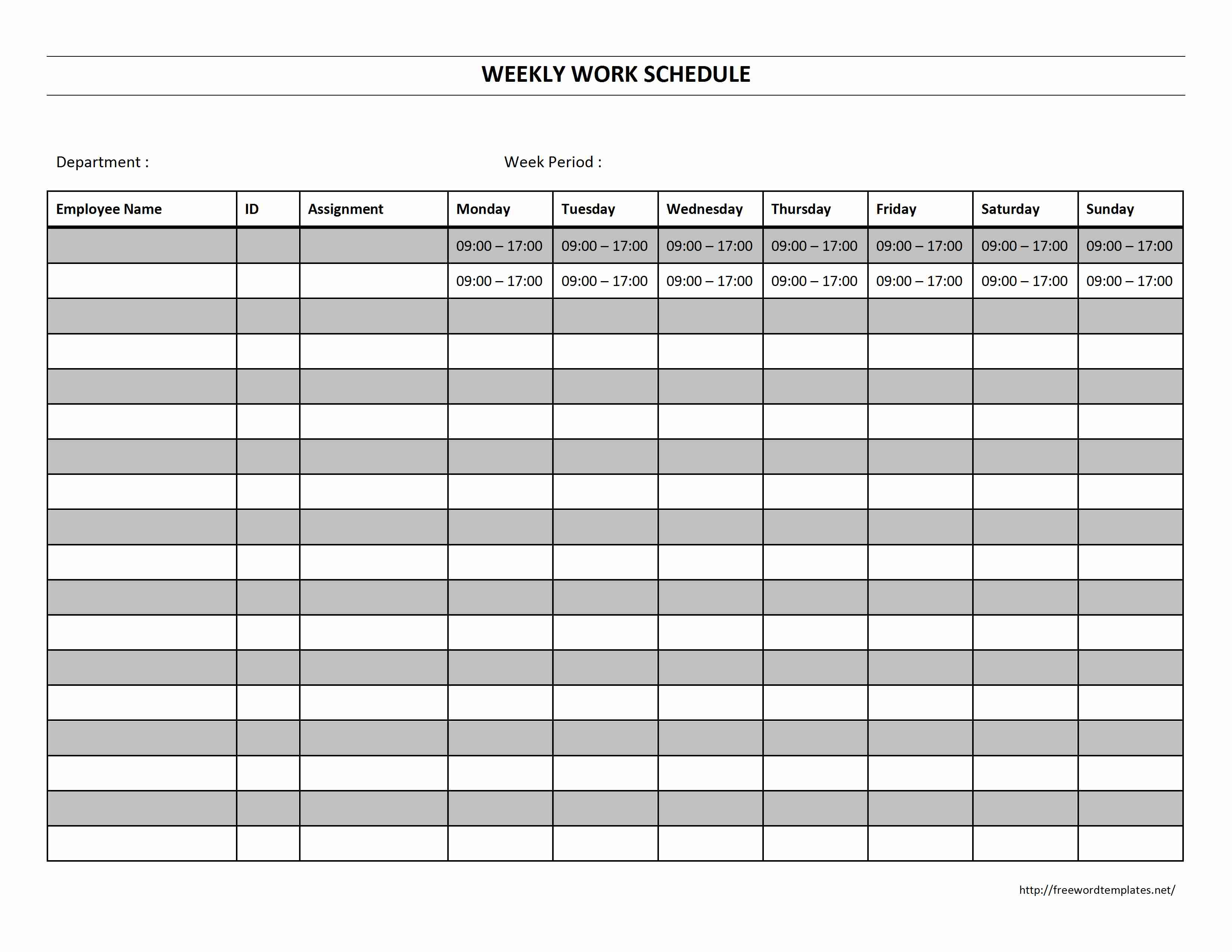 Weekly Work Schedule - Free Printable Monthly Work Schedule Template