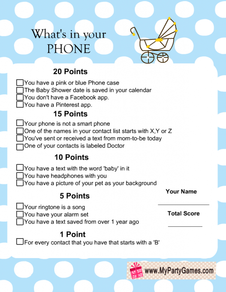 What&amp;#039;s In Your Phone Baby Shower Game Within Free Printable Baby - Free Printable Baby Shower Games What&amp;amp;#039;s In Your Purse