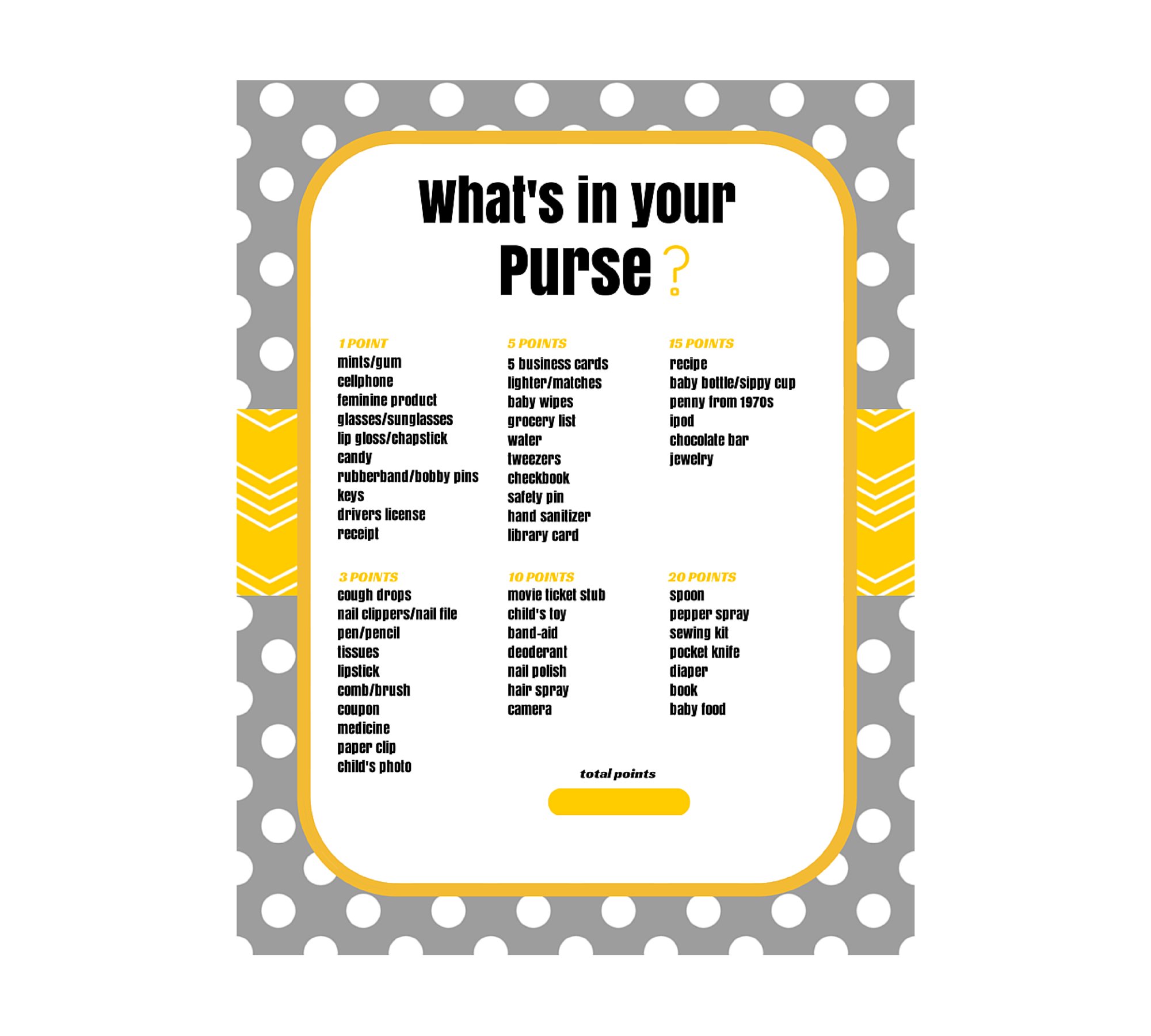 What&amp;#039;s In Your Purse Baby Shower Game,thelastcandy On Zibbet - Free Printable Baby Shower Games What&amp;#039;s In Your Purse