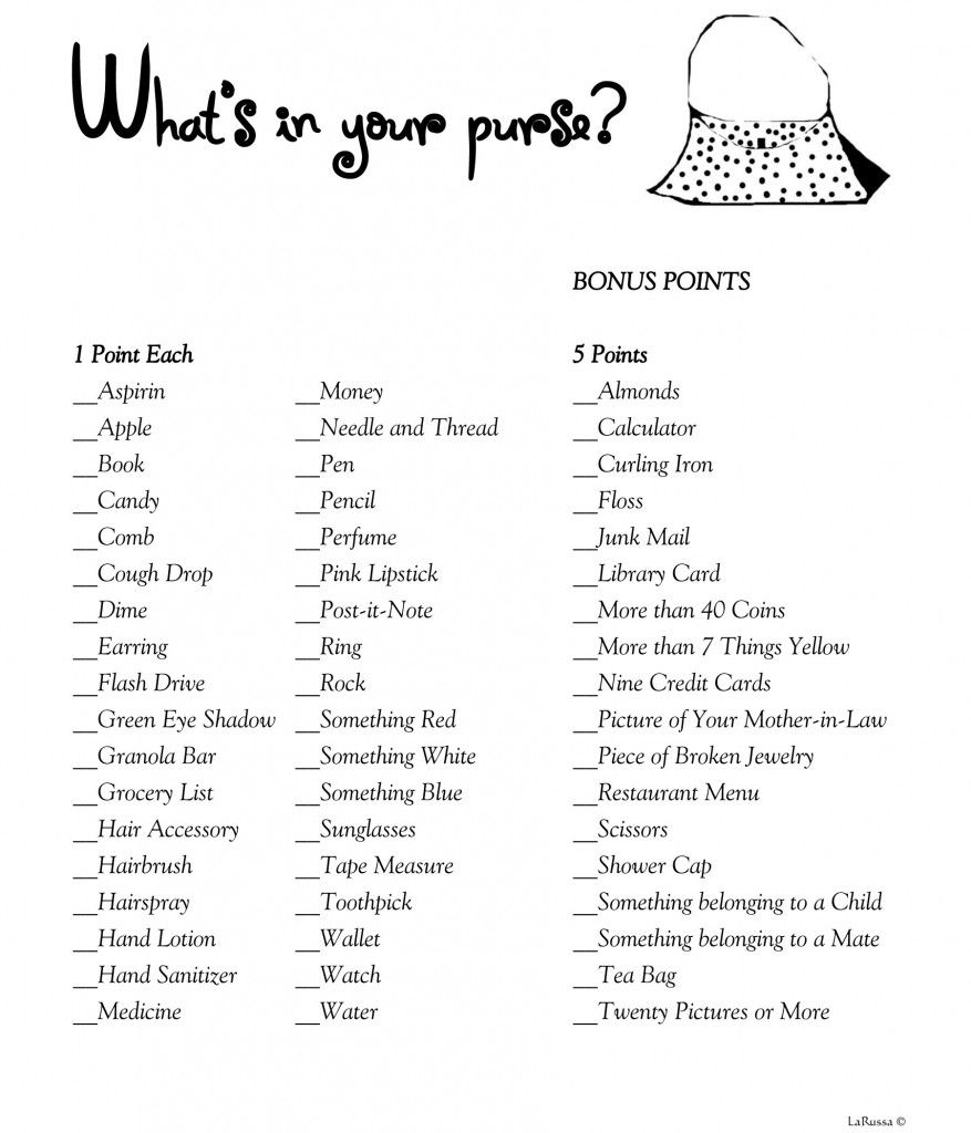 What&amp;#039;s In Your Purse Gamei Think This Would Be A Fun, No Pressure - Free Printable Baby Shower Games What&amp;amp;#039;s In Your Purse