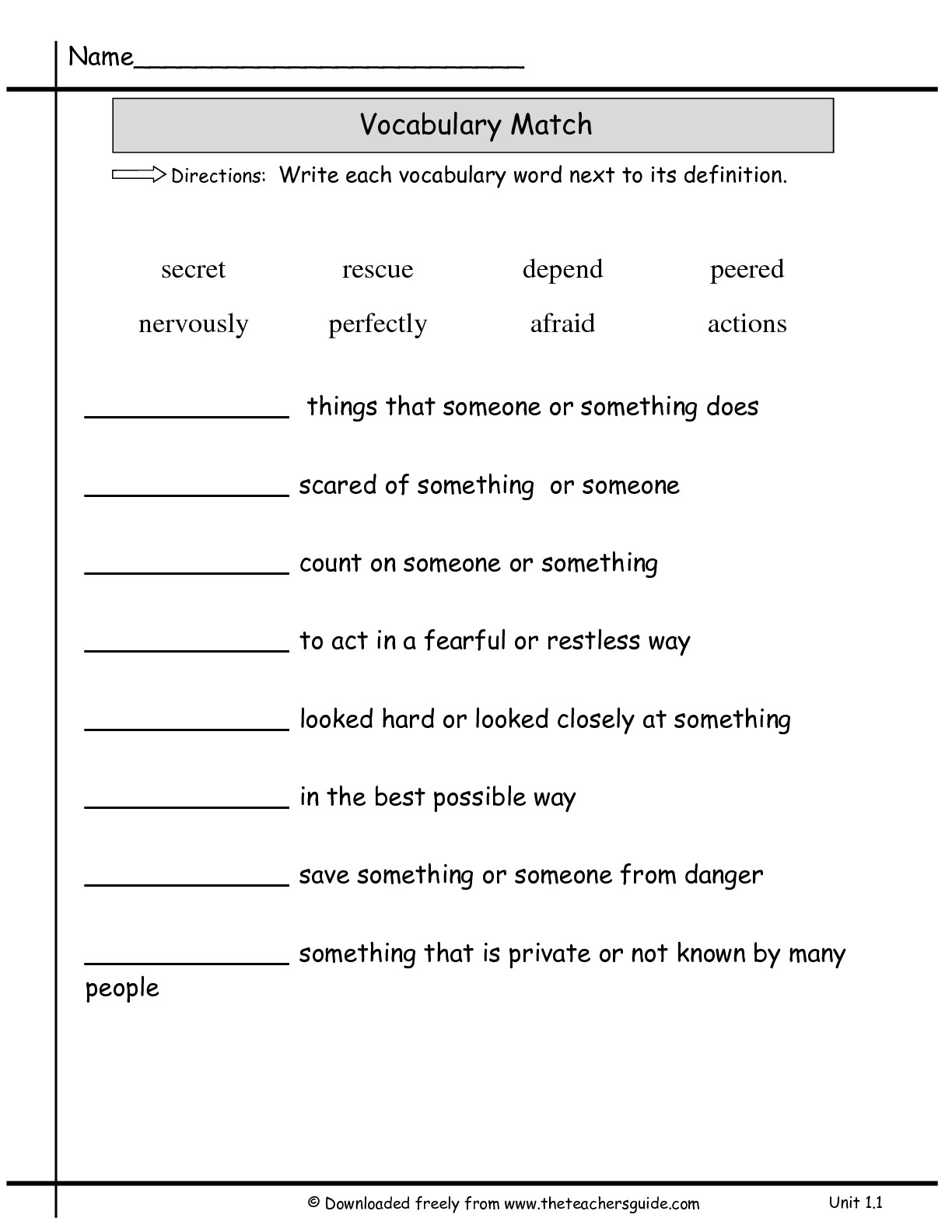 Wonders Second Grade Unit One Week One Printouts - Free Printable Vocabulary Quiz Maker