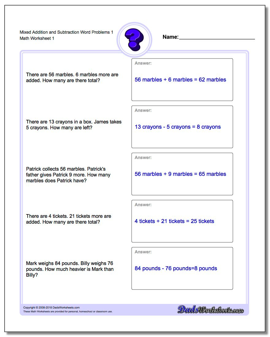 Word Problems - Free Printable Math Worksheets Word Problems First Grade
