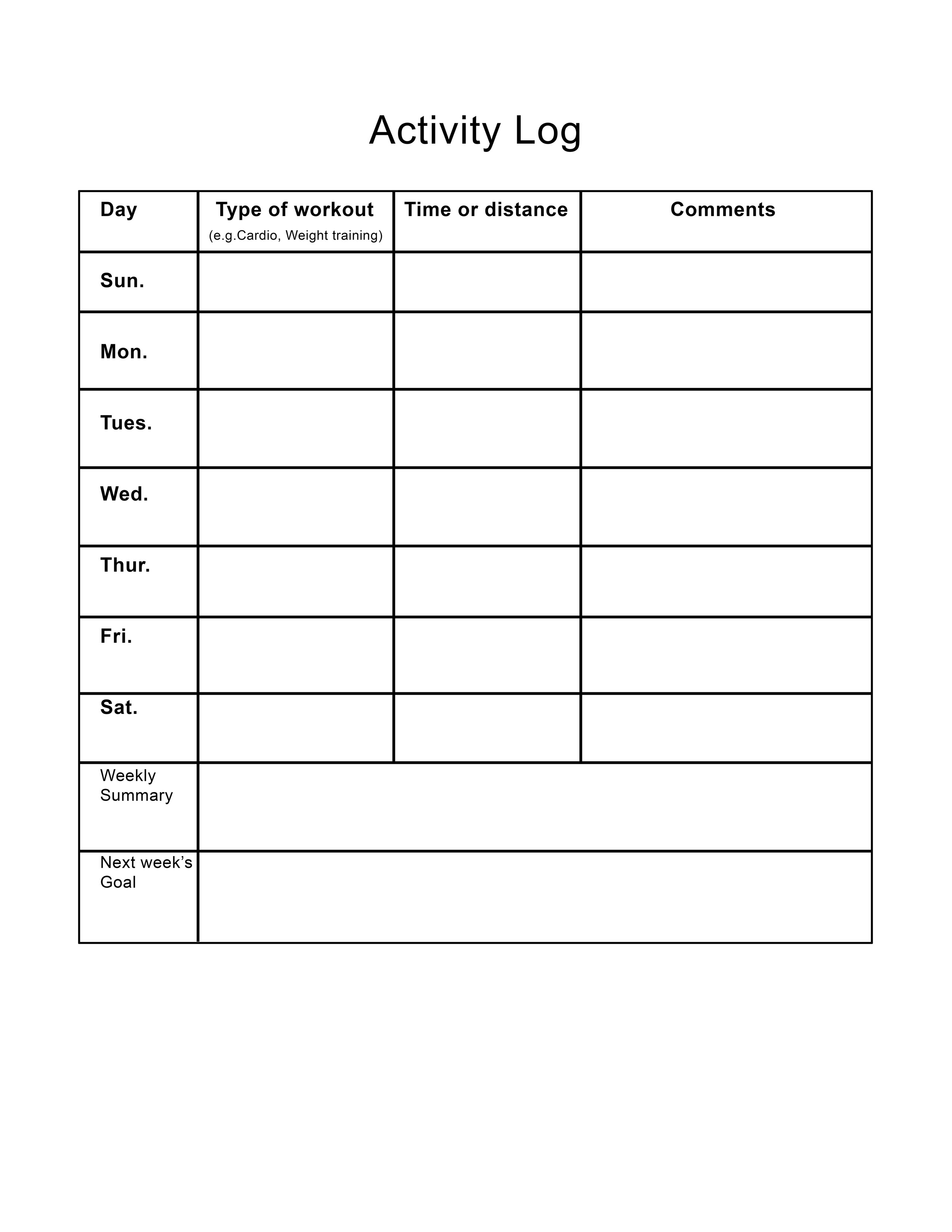 Workout And Diet Journal - Free Printable Workout Log Sheets