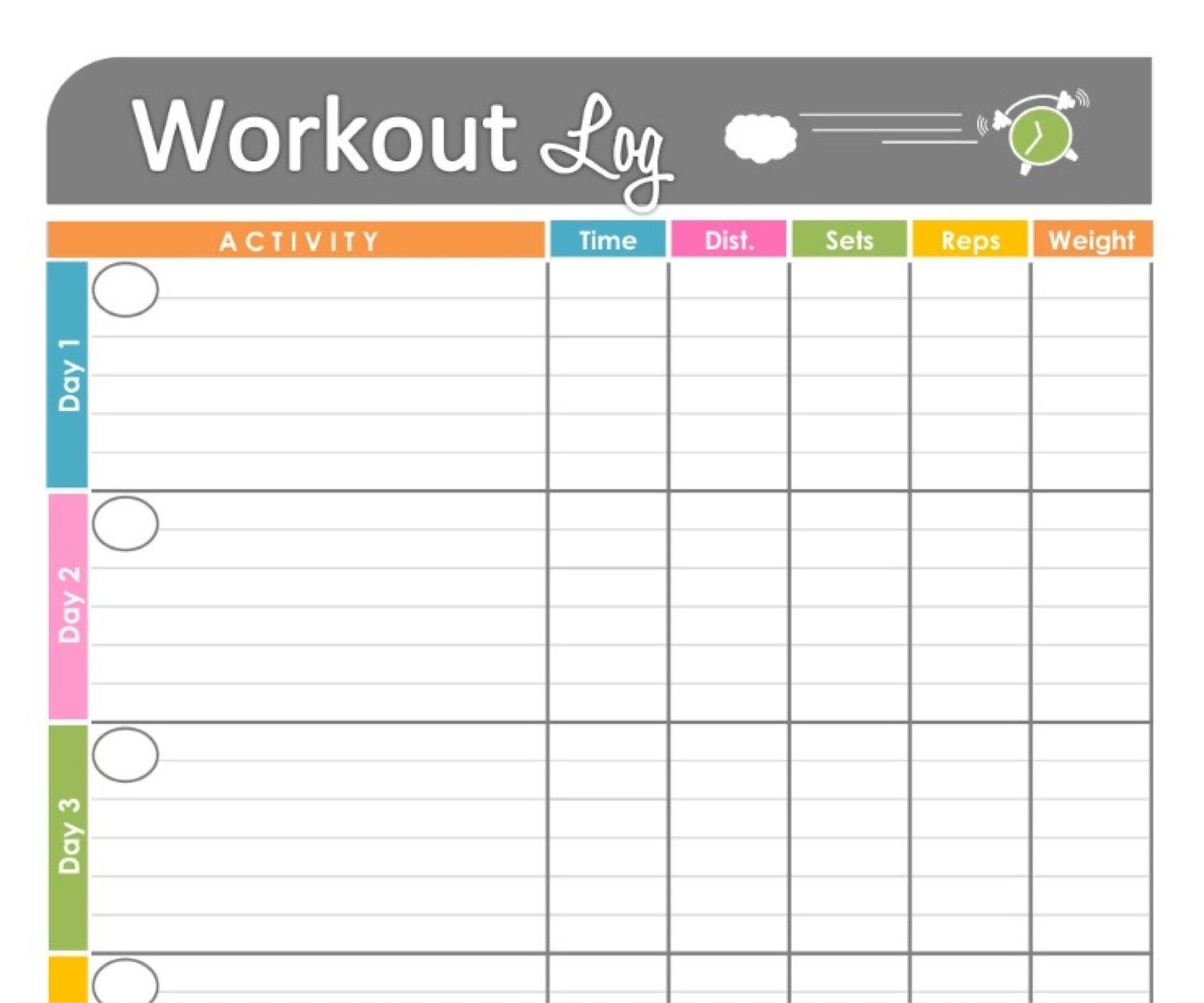 Workout Log Exercise Log Printable Forfreshandorganized, $3.50 - Free Printable Workout Log