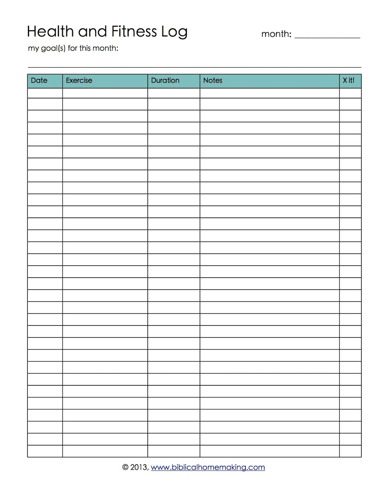 Workout Log Sheet | Health And Fitness Log Printable With Free - Free Printable Workout Log