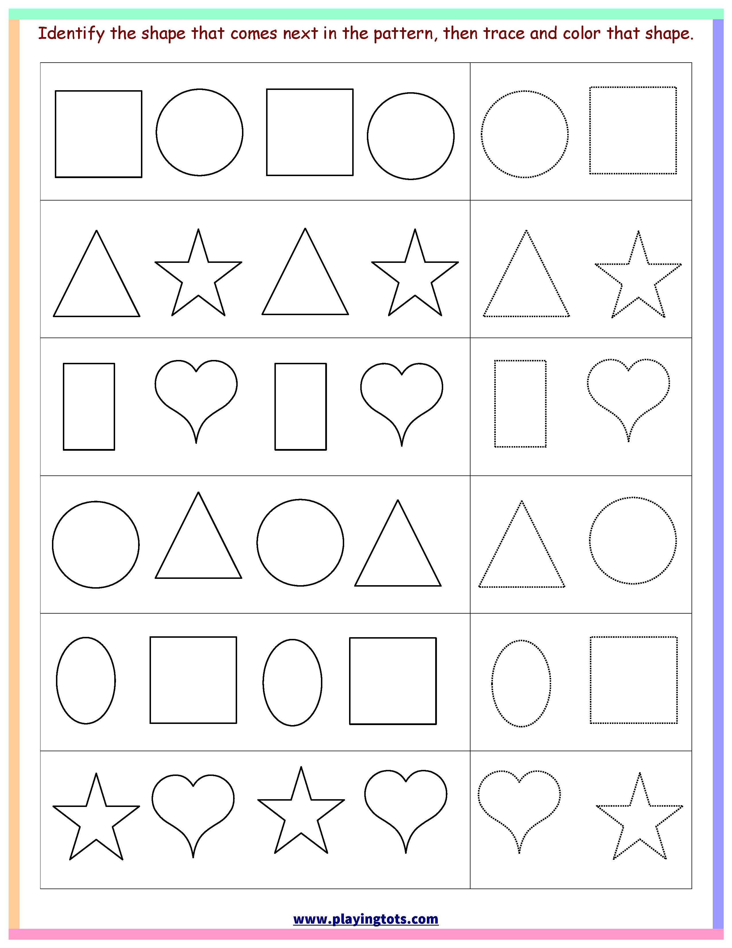 Worksheet,shapes,trace,color,pattern,free,printable,kids,toddler - Free Printable Toddler Worksheets