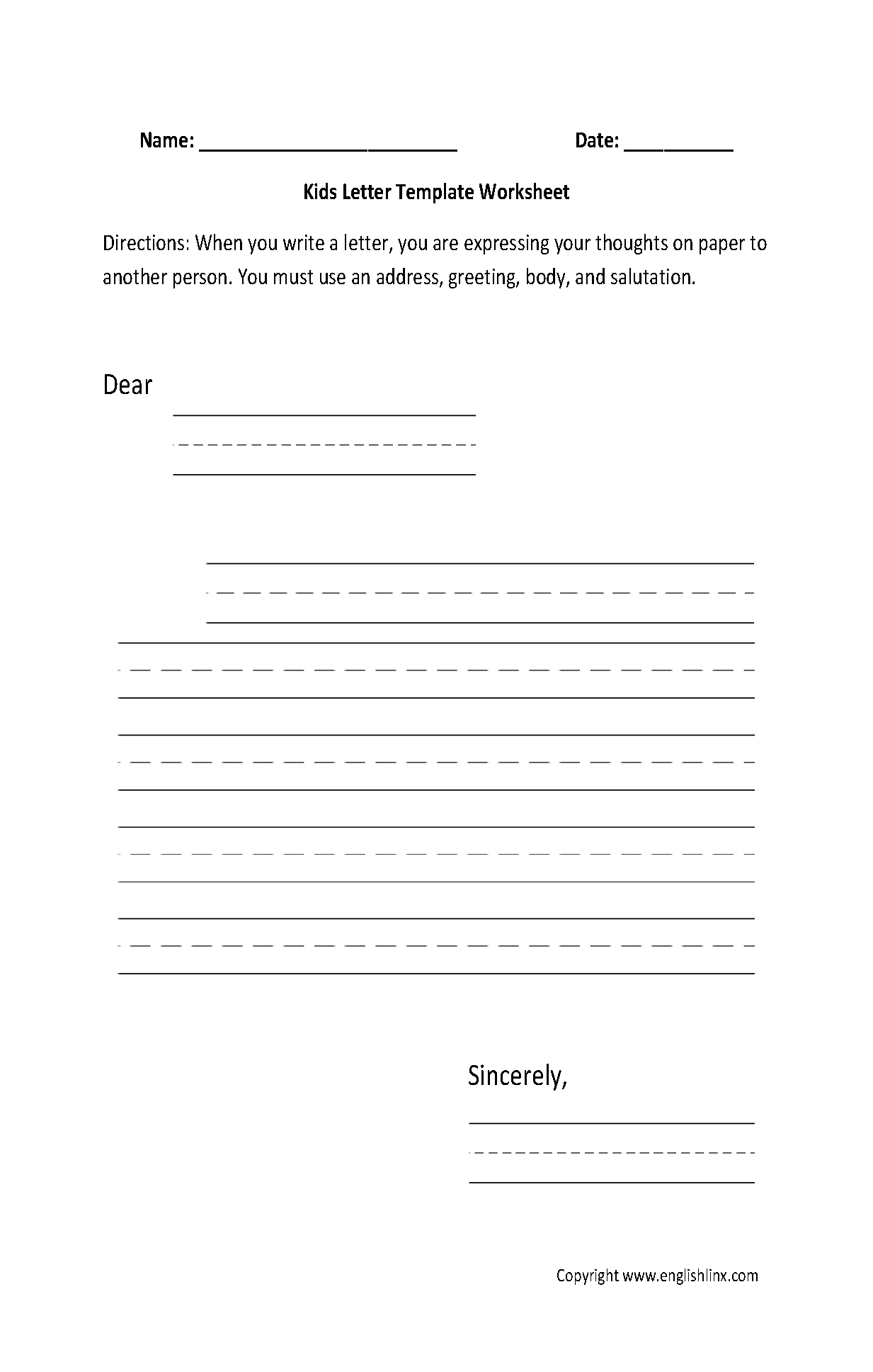 Writing Worksheets | Letter Writing Worksheets - Free Printable Letter Writing Templates