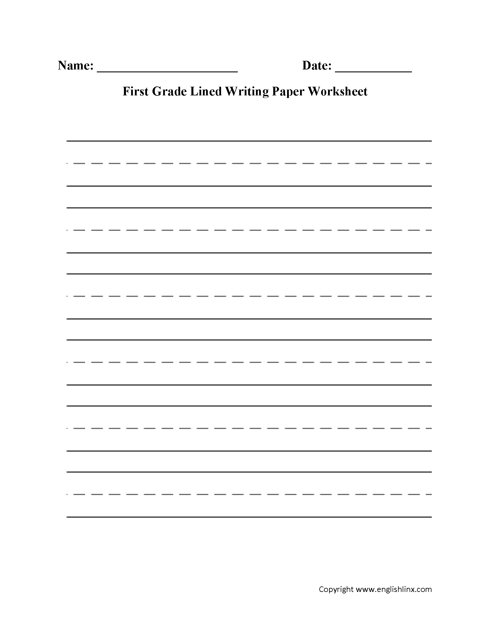 Writing Worksheets | Lined Writing Paper Worksheets - Free Printable Handwriting Paper For First Grade