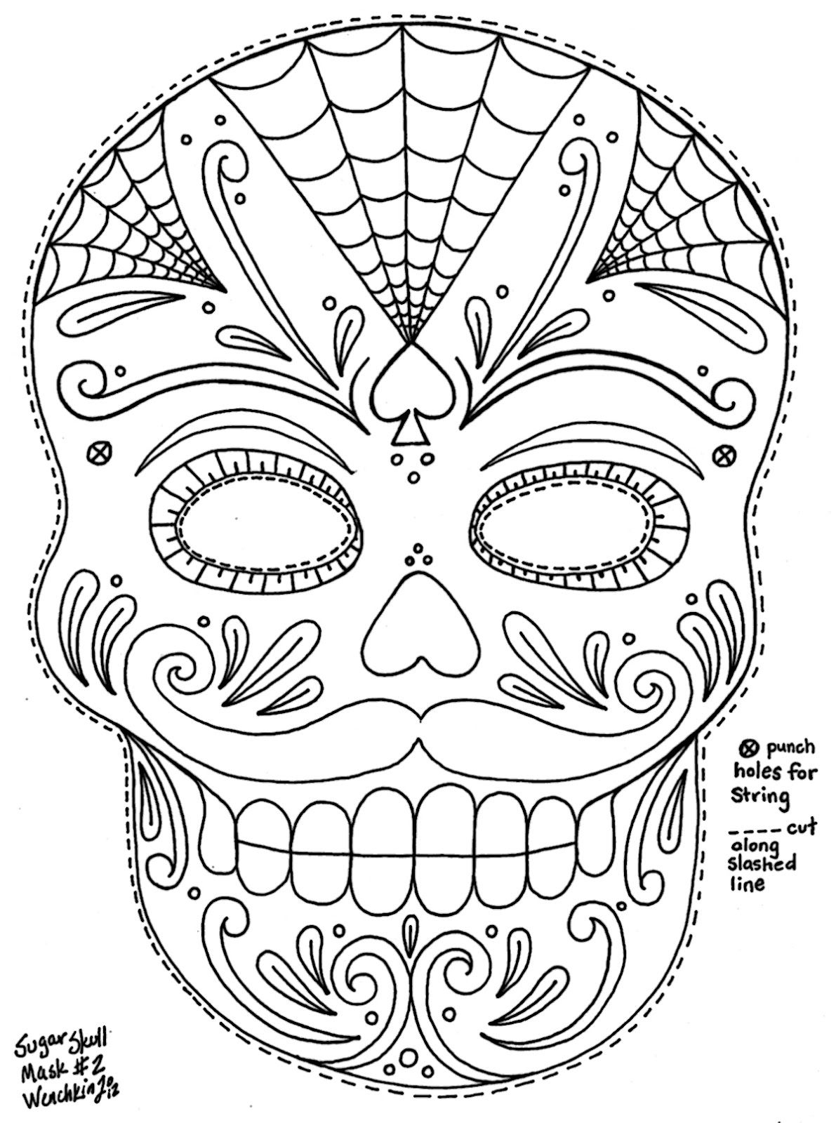 Yucca Flats, N.m.: Wenchkin&amp;#039;s Coloring Pages - Moustached Sugar - Free Printable Sugar Skull Day Of The Dead Mask